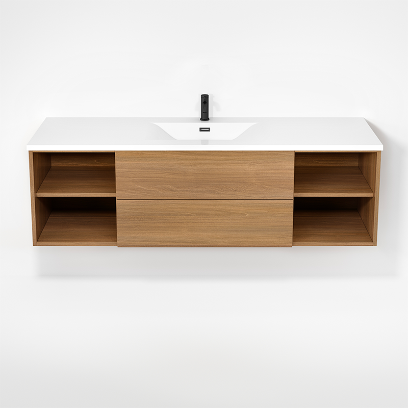 Rubi Haus 63" Single Wall Hung Vanity w. Integrated Composite Sink Natural Oak – RHS1400LK02NO