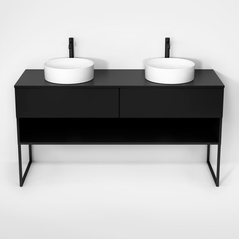 Rubi Haus 63" Double Wall Hung Vanity w. Decorative Legs Matte Black – RHS1400LKU01MBK