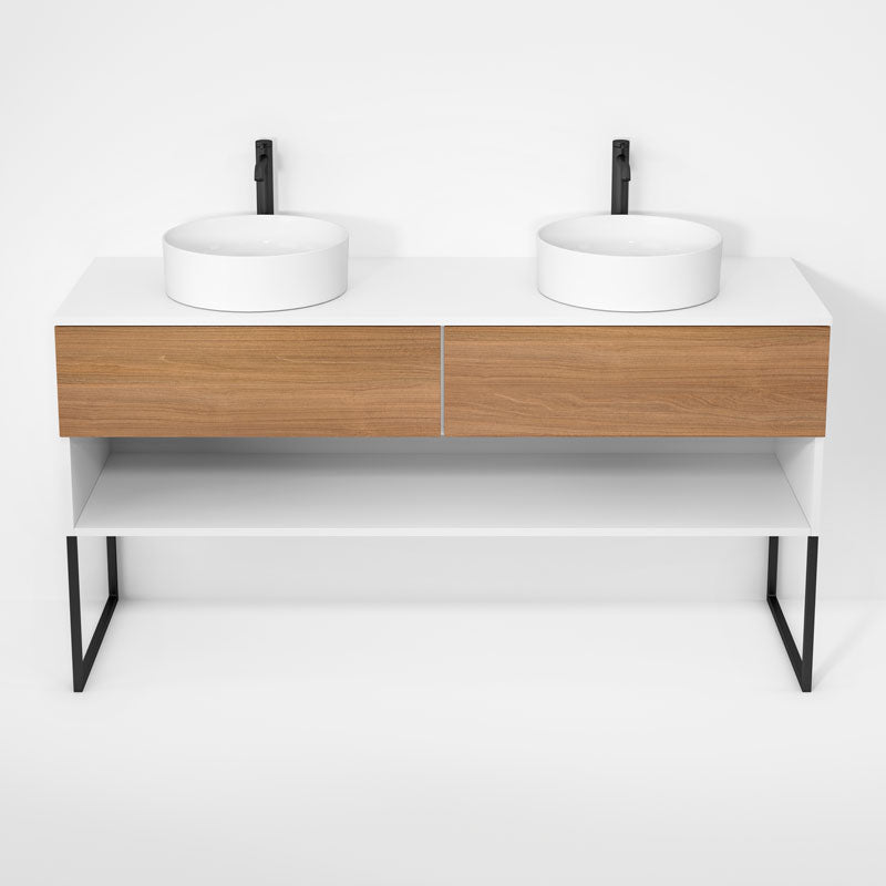 Rubi Haus 63" Double Wall Hung Vanity w. Decorative Legs Matte White & Natural Oak – RHS1400LKU01MBL-NO