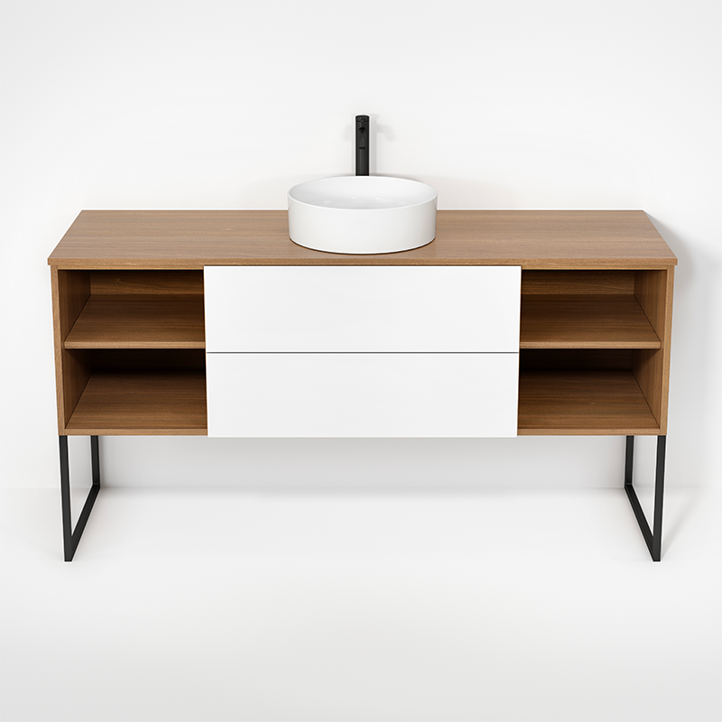 Rubi Haus 63" Single Wall Hung Vanity w. Decorative Legs Natural Oak & Matte White – RHS1400LKU01NO-MBL
