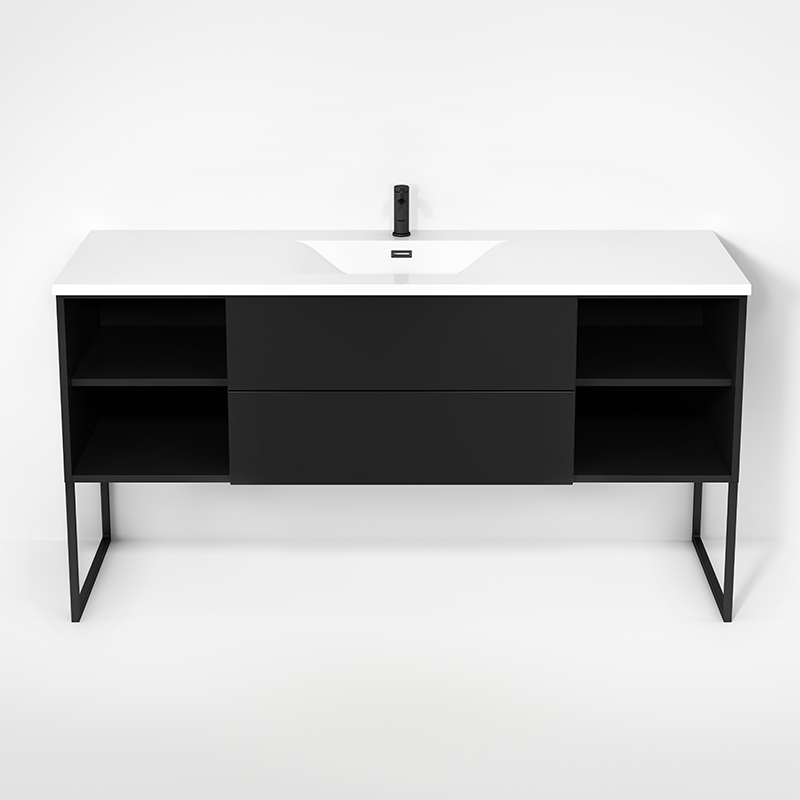Rubi Haus 63" Single Wall Hung Vanity w. Integrated Composite Sink & Decorative Legs Matte Black – RHS1400LKU02MBK