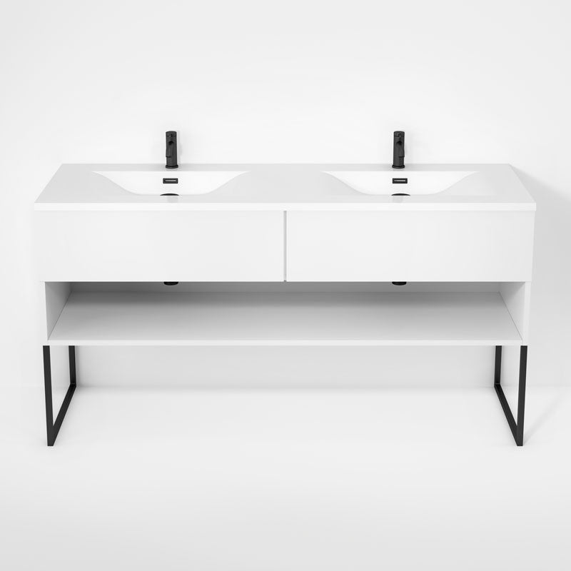 Rubi Haus 63" Double Wall Hung Vanity w. Integrated Composite Sink & Decorative Legs Matte White – RHS1400LKU02MBL