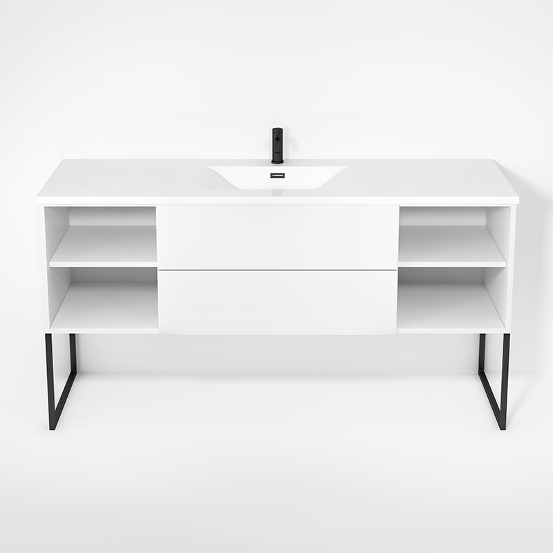 Rubi Haus 63" Single Wall Hung Vanity w. Integrated Composite Sink & Decorative Legs Matte White – RHS1400LKU02MBL