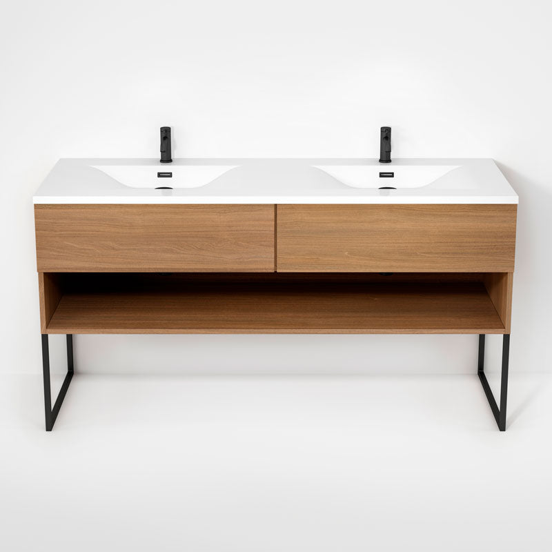 Rubi Haus 63" Double Wall Hung Vanity w. Integrated Composite Sink & Decorative Legs Natural Oak – RHS1400LKU02NO