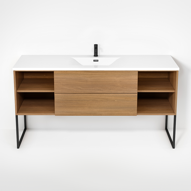 Rubi Haus 63" Single Wall Hung Vanity w. Integrated Composite Sink & Decorative Legs Natural Oak – RHS1400LKU02NO