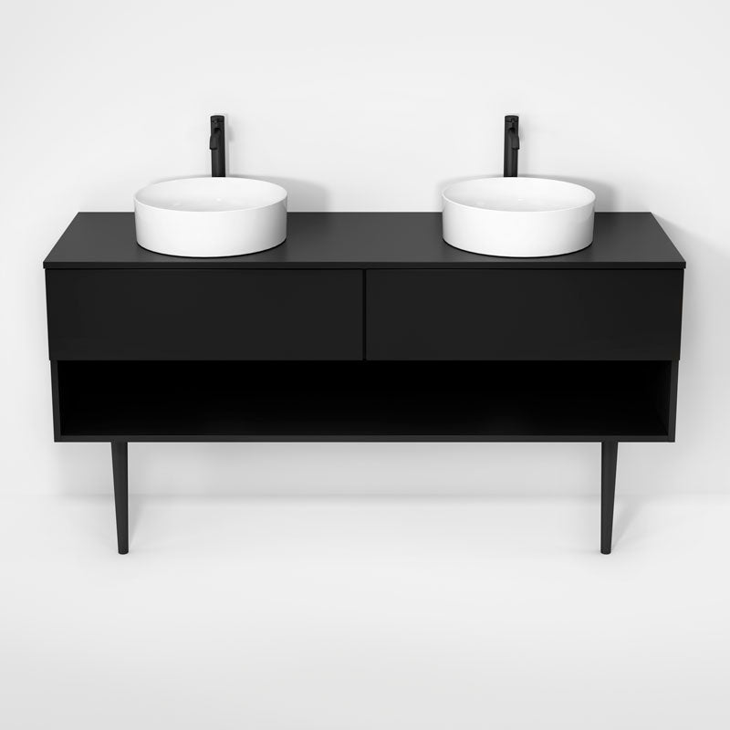 Rubi Haus 63" Double Wall Hung Vanity w. Decorative Round Legs Matte Black – RHS1400LKV01MBK