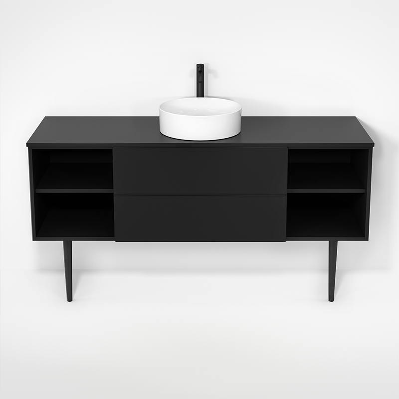 Rubi Haus 63" Single Wall Hung Vanity w. Decorative Round Legs Matte Black – RHS1400LKV01MBK
