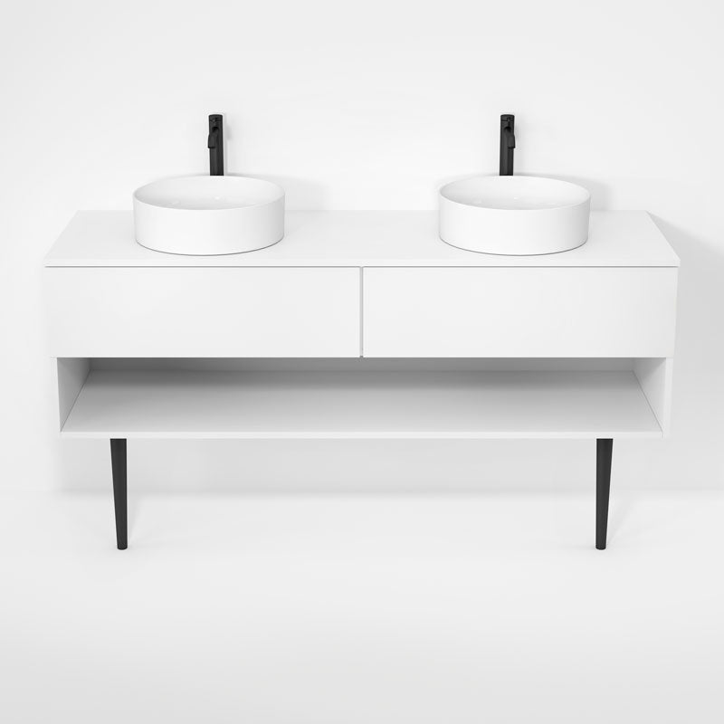 Rubi Haus 63" Double Wall Hung Vanity w. Decorative Round Legs Matte White – RHS1400LKV01MBL