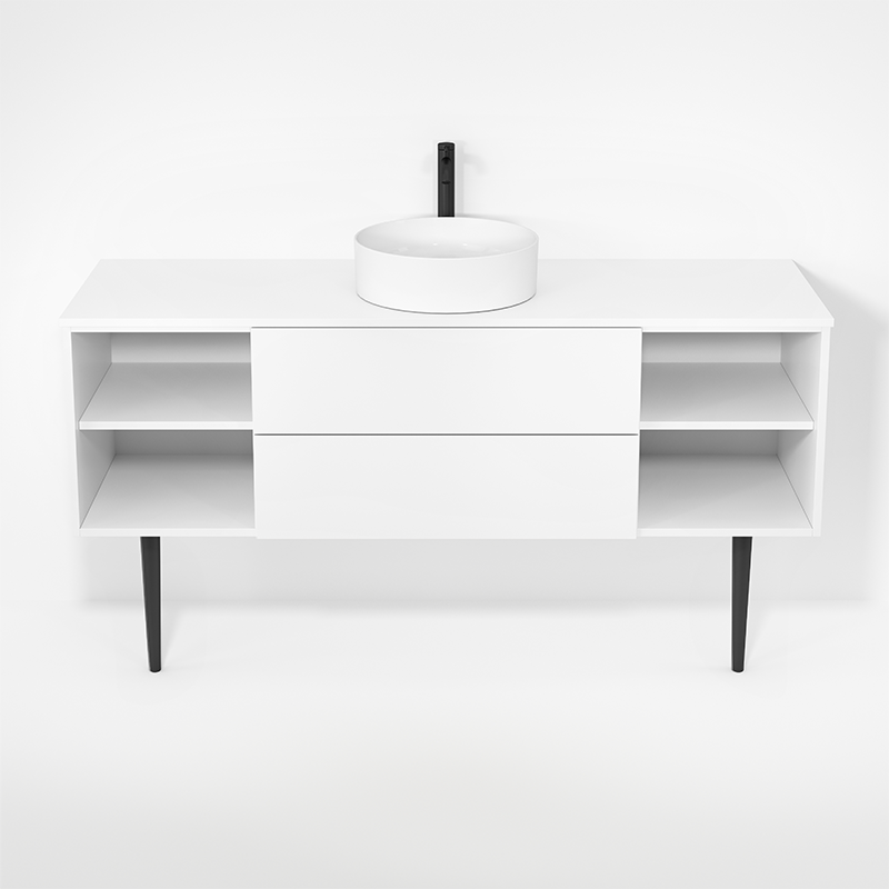 Rubi Haus 63" Single Wall Hung Vanity w. Decorative Round Legs Matte White – RHS1400LKV01MBL
