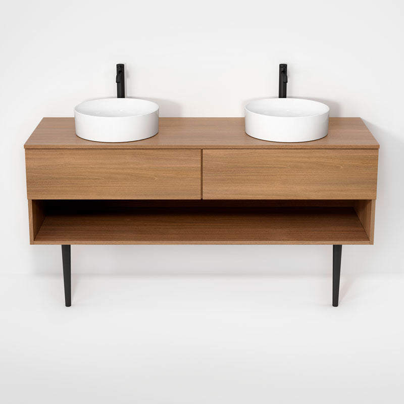 Rubi Haus 63" Double Wall Hung Vanity w. Decorative Round Legs Natural Oak – RHS1400LKV01NO