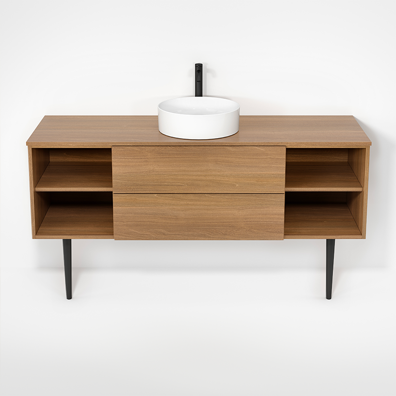 Rubi Haus 63" Single Wall Hung Vanity w. Decorative Round Legs Natural Oak – RHS1400LKV01NO