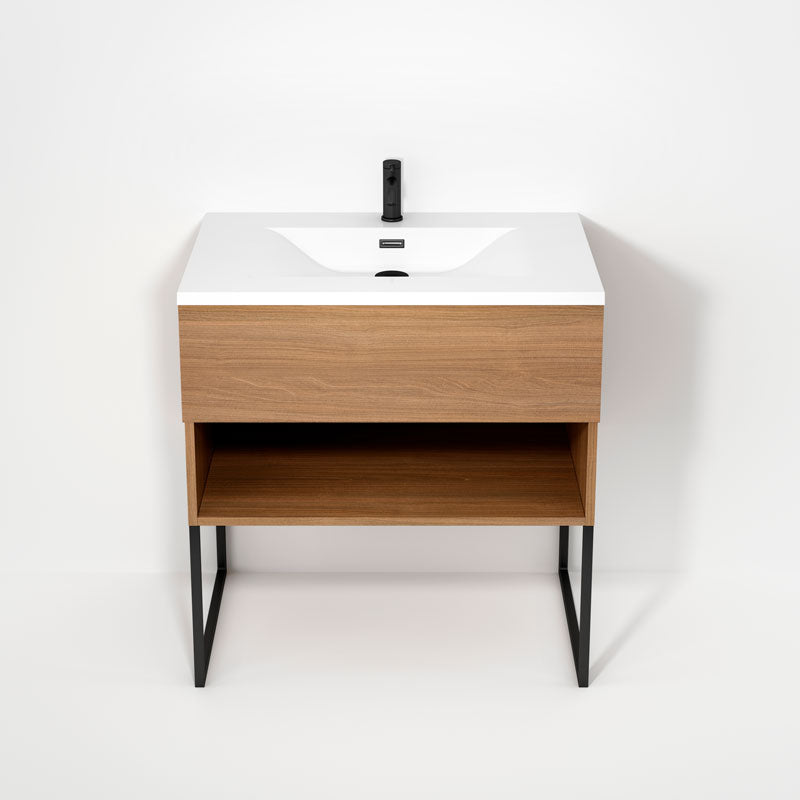 Rubi Haus 32" Wall Hung Vanity w. Integrated Composite Sink & Decorative Legs Natural Oak – RHS1400LKU02NO