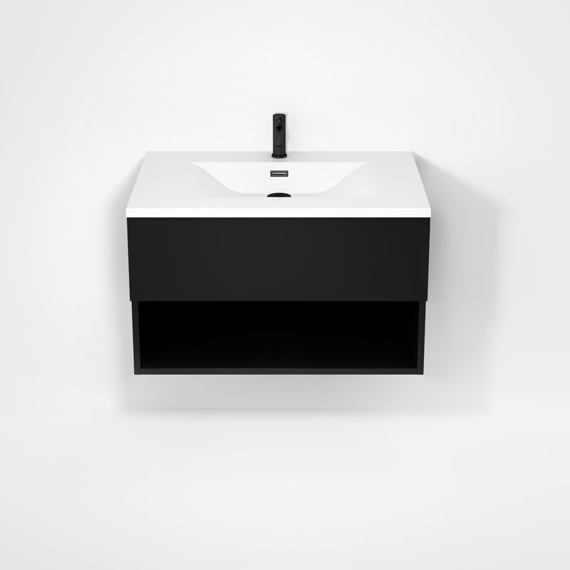 Rubi Haus 32" Wall Hung Vanity w. Integrated Composite Sink Matte Black – RHS1400LK02MBK