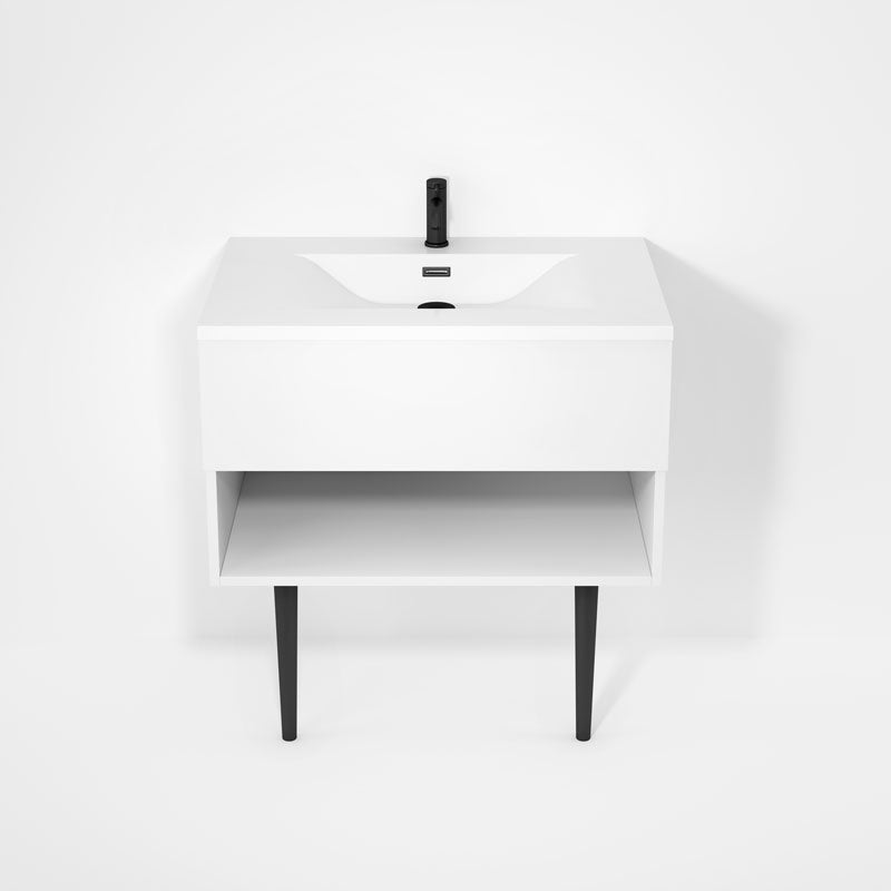 Rubi Haus 32" Wall Hung Vanity w. Integrated Composite Sink & Decorative Round Legs Matte White – RHS1400LKV02MBL