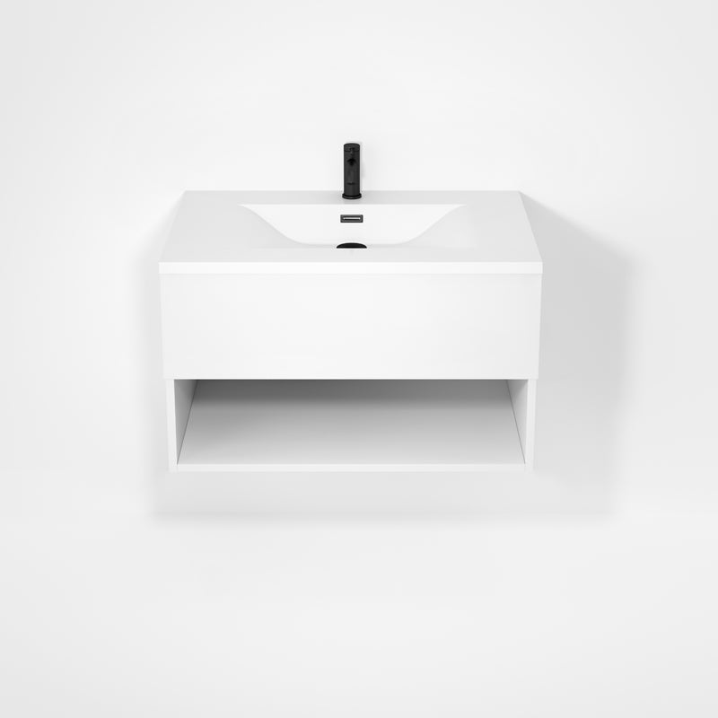Rubi Haus 32" Wall Hung Vanity w. Integrated Composite Sink Matte White – RHS1400LK02MBL