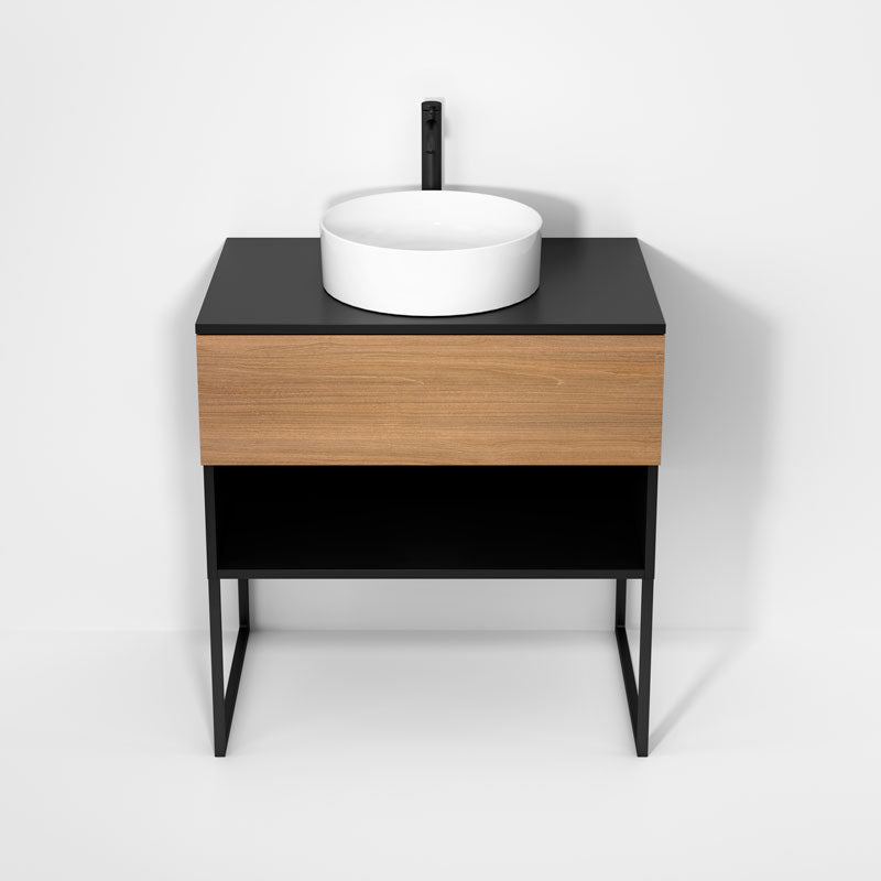Rubi Haus 32" Wall Hung Vanity w. Decorative Legs Matte Black & Natural Oak – RHS1400LKU01MBK-NO