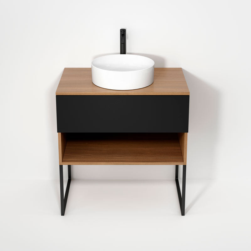 Rubi Haus 32" Wall Hung Vanity w. Decorative Legs Natural Oak & Matte Black – RHS1400LKU01NO-MBK
