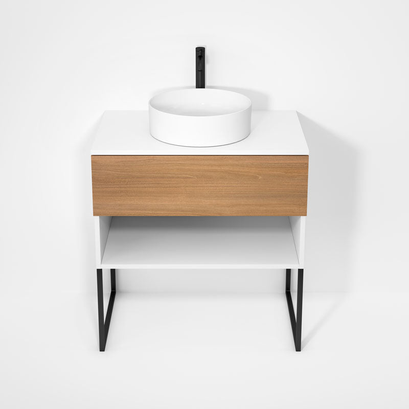Rubi Haus 32" Wall Hung Vanity w. Decorative Legs Matte White & Natural Oak – RHS1400LKU01MBL-NO