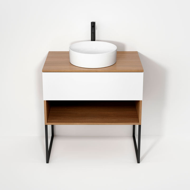 Rubi Haus 32" Wall Hung Vanity w. Decorative Legs Natural Oak & Matte White – RHS1400LKU01NO-MBL