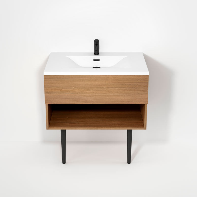 Rubi Haus 32" Wall Hung Vanity w. Integrated Composite Sink & Decorative Round Legs Natural Oak – RHS1400LKV02NO