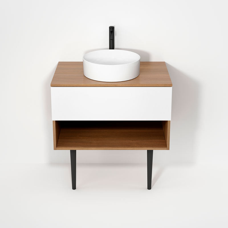 Rubi Haus 32" Wall Hung Vanity w. Decorative Round Legs Natural Oak & Matte White – RHS1400LKV01NO-MBL
