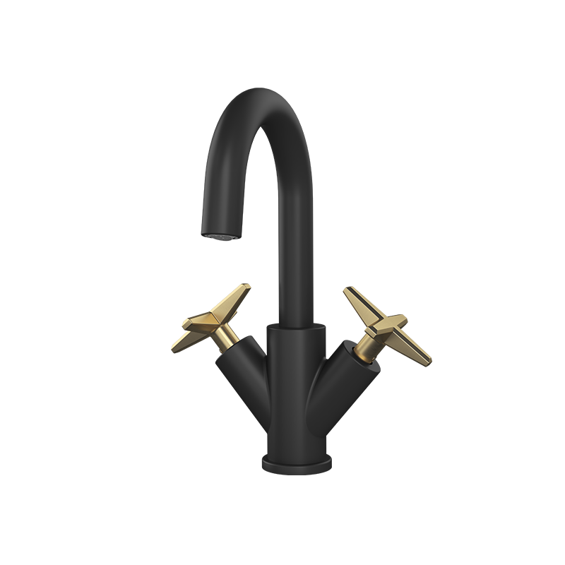 Rubi Lexa Single Hole Lav. Faucet Without Drain Matte Black / Brushed Gold - RLX11WDBKOR