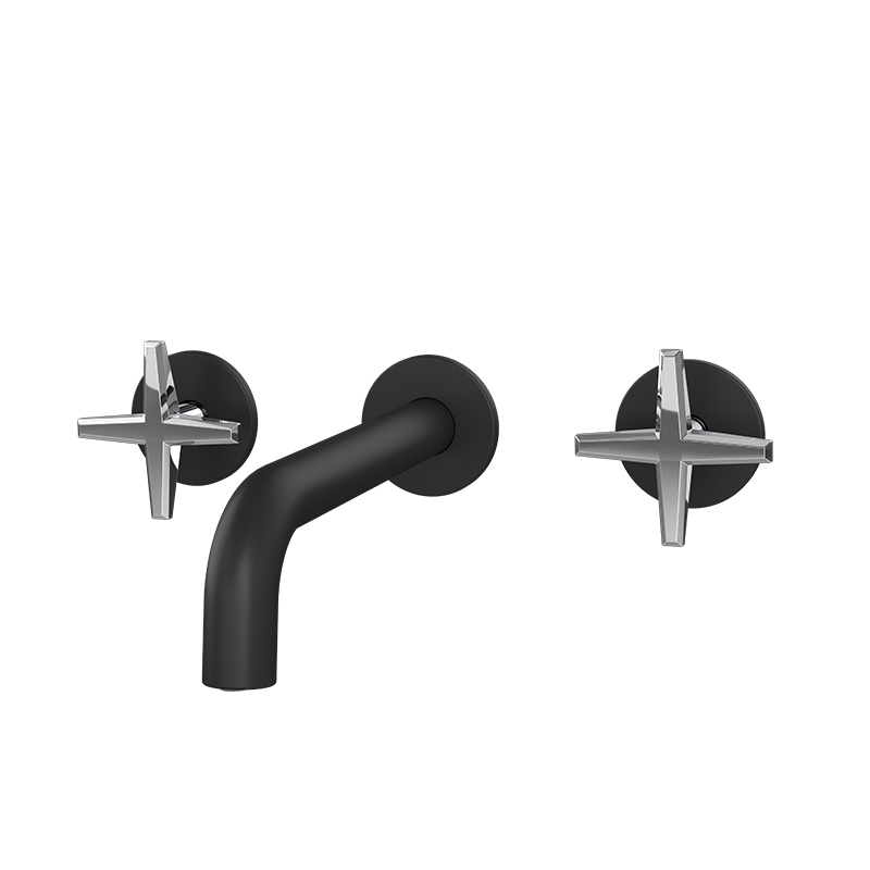 Rubi Lexa Wall Mount Lav. Faucet With Push Drain Matte Black / Chrome - RLX17BKCC