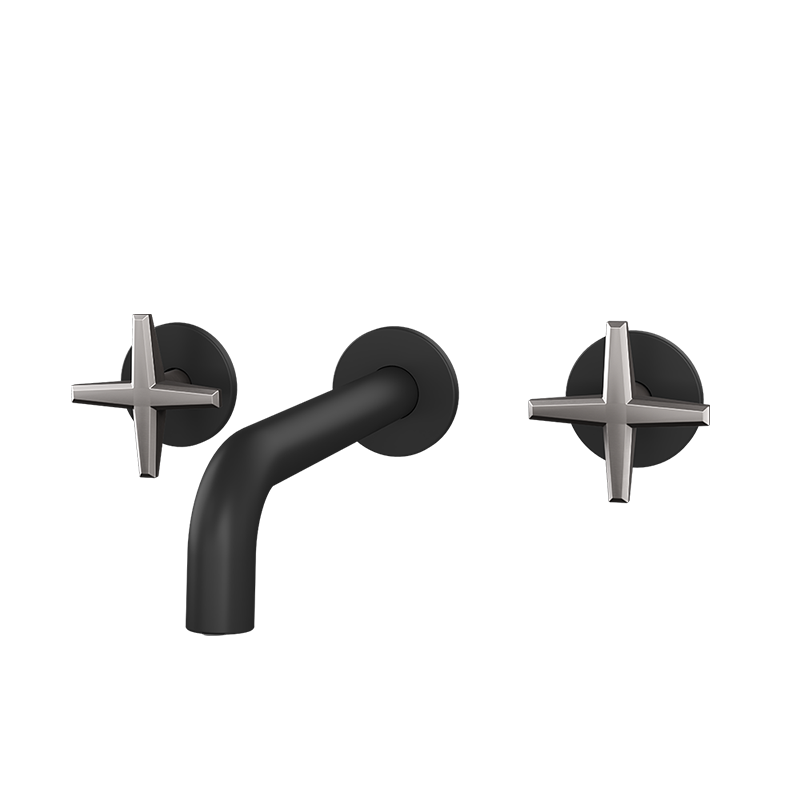 Rubi Lexa Wall Mount Lav. Faucet With Push Drain Matte Black / Stainless Steel - RLX17BKIX