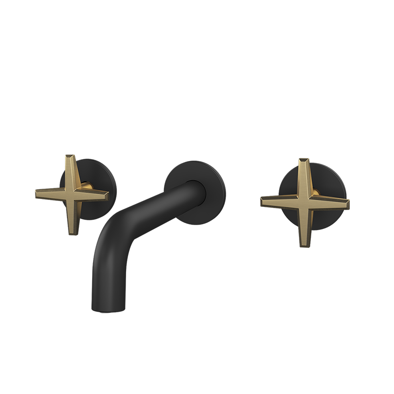 Rubi Lexa Wall Mount Lav. Faucet With Push Drain Matte Black / Brushed Gold - RLX17BKOR