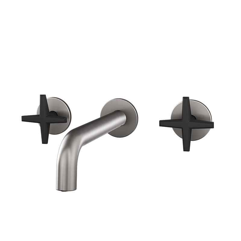 Rubi Lexa Wall Mount Lav. Faucet With Push Drain Stainless Steel / Matte Black - RLX17IXBK