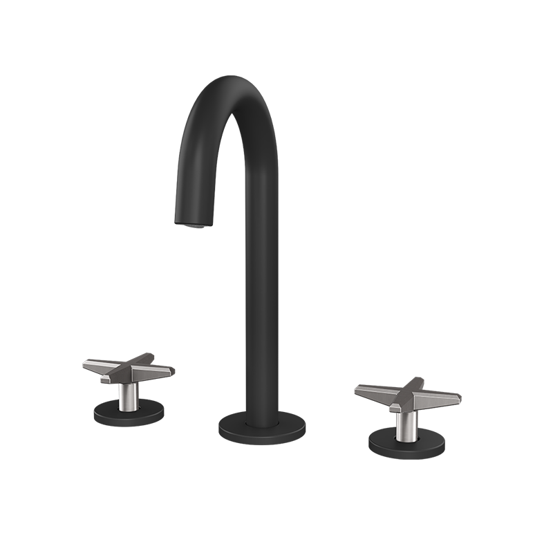 Rubi Lexa Widespread Lav. Faucet Without Drain Matte Black / Stainless Steel - RLX18WDBKIX