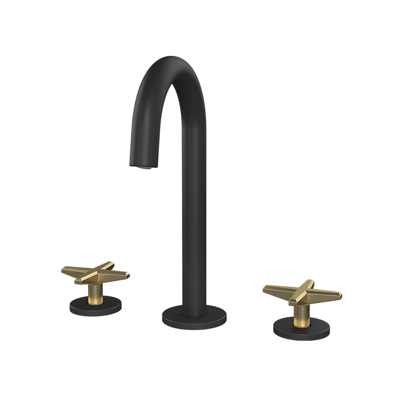 Rubi Lexa Widespread Lav. Faucet Without Drain Matte Black / Brushed Gold - RLX18WDBKOR