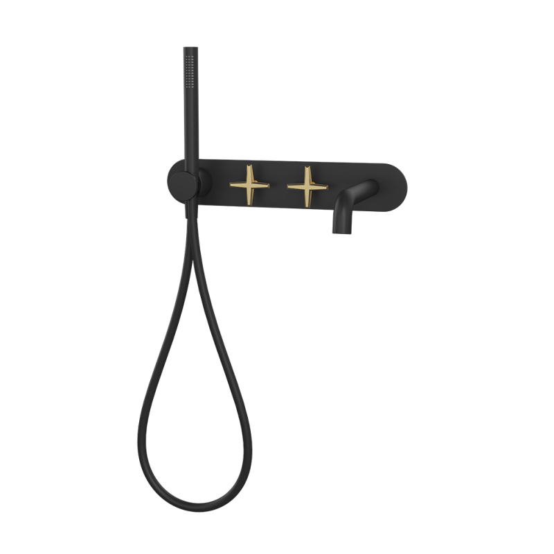 Rubi Lexa Wall Mount Tub Faucet Matte Black / Brushed Gold - RLX32DBKOR