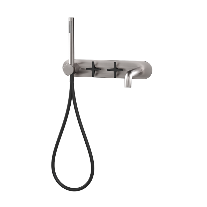Rubi Lexa Wall Mount Tub Faucet Stainless Steel / Matte Black - RLX32DIXBK