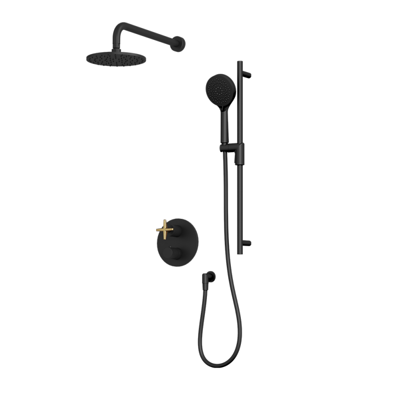 Rubi Lexa Thermostatic Two Function Shower System Matte Black / Brushed Gold - RLX821-1BKOR