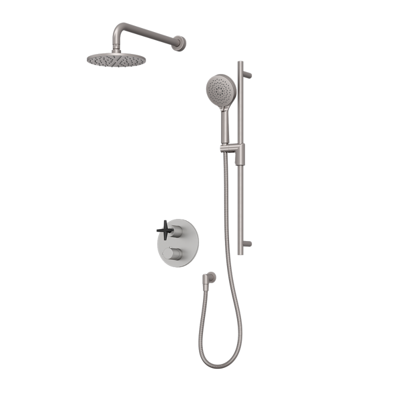 Rubi Lexa Thermostatic Two Function Shower System Stainless Steel / Matte Black - RLX821IXBK