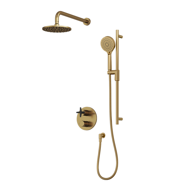 Rubi Lexa Thermostatic Two Function Shower System Brushed Gold / Matte Black - RLX821ORBK