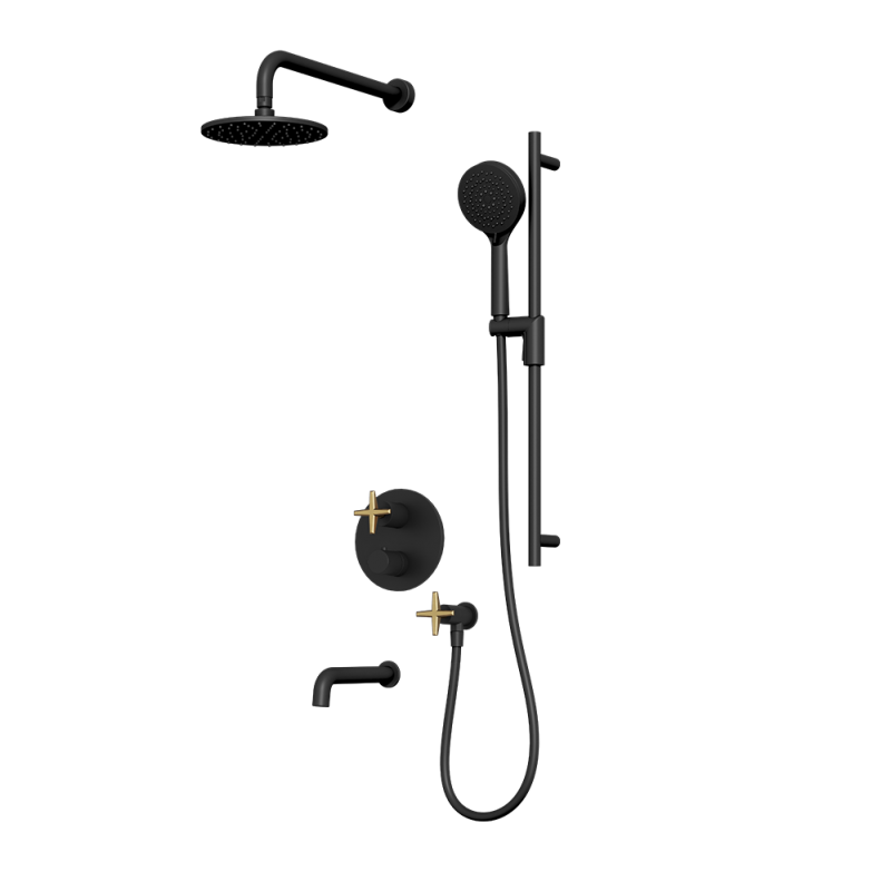 Rubi Lexa Thermostatic Shower and Tub System Matte Black / Brushed Gold - RLX823-1BKOR