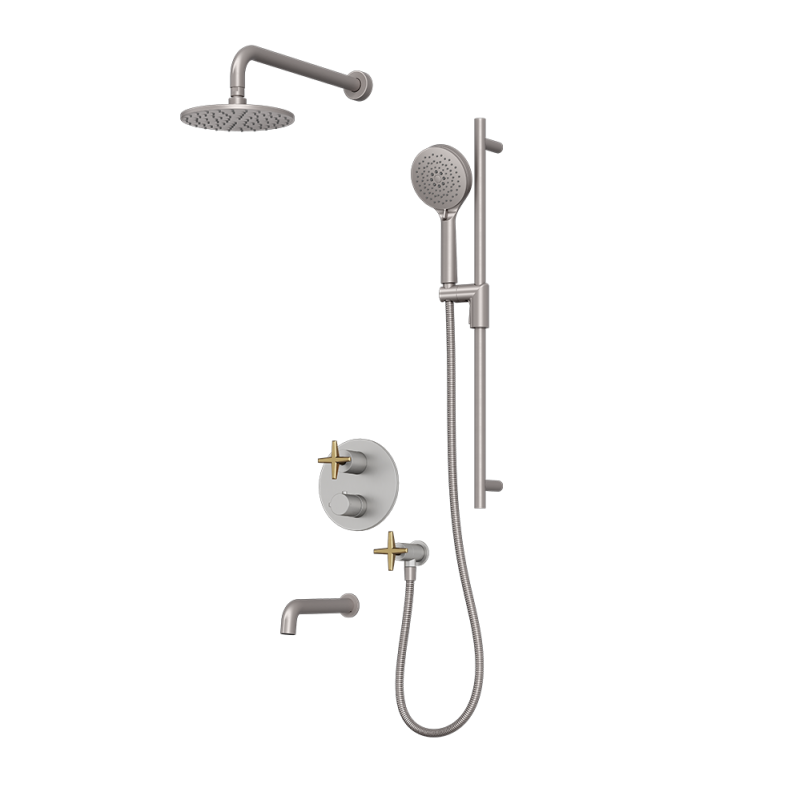 Rubi Lexa Thermostatic Shower and Tub System Stainless Steel / Brushed Gold - RLX823IXOR