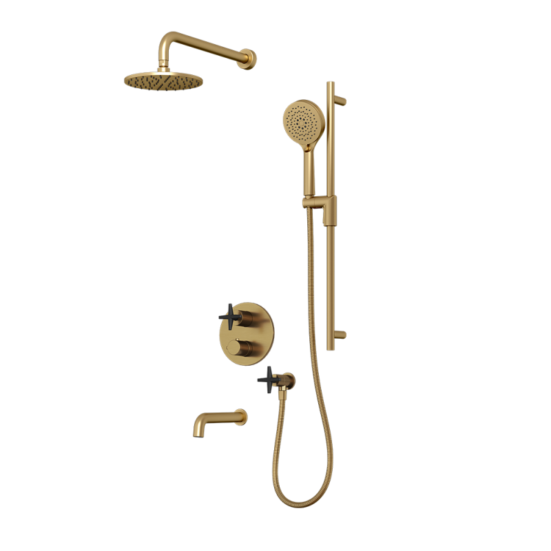 Rubi Lexa Thermostatic Shower and Tub System Brushed Gold / Matte Black - RLX823-1ORBK