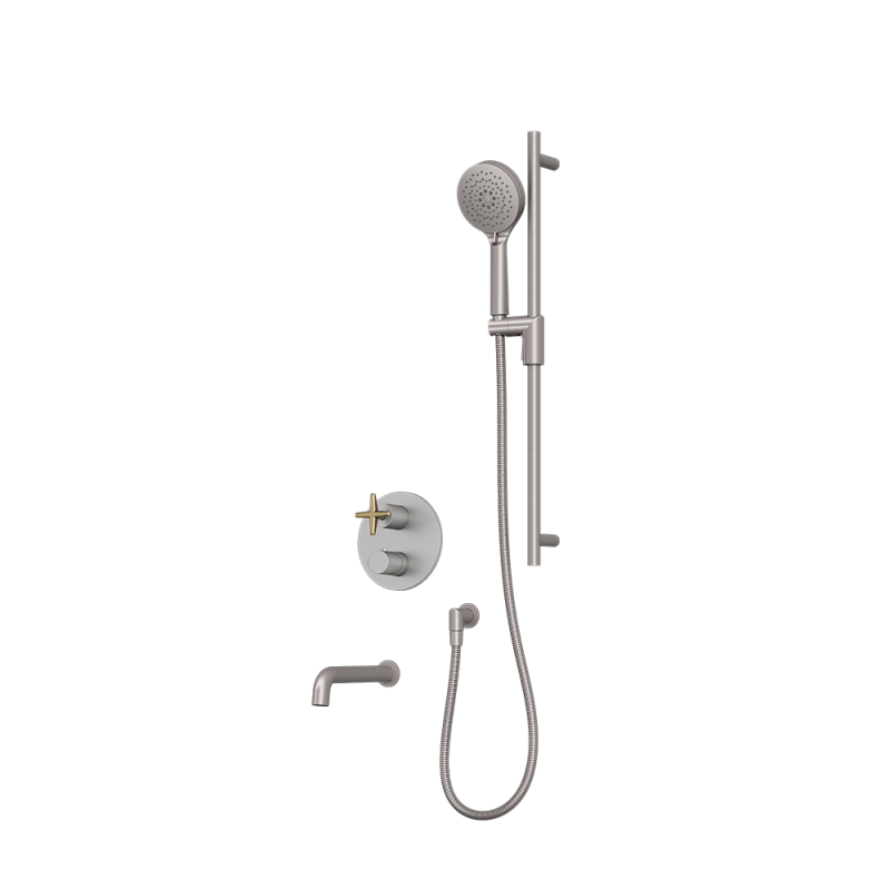 Rubi Lexa Thermostatic Shower and Tub System Stainless Steel / Brushed Gold - RLX832IXOR