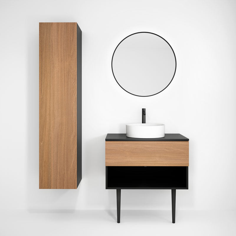 Rubi Haus 15" Wall Hung Reversible Linen Cabinet Matte Black & Natural Oak – RHS380LMBK-NO