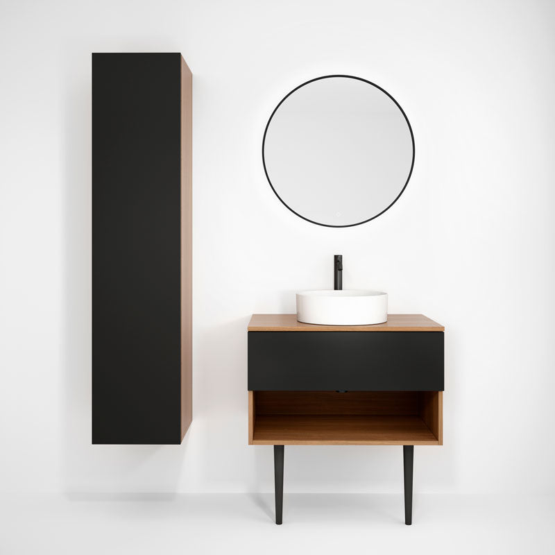 Rubi Haus 15" Wall Hung Reversible Linen Cabinet Natural Oak & Matte Black – RHS380LNO-MBK