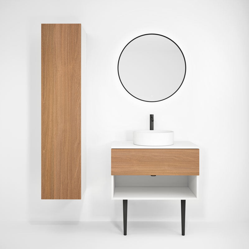 Rubi Haus 15" Wall Hung Reversible Linen Cabinet Matte White & Natural Oak – RHS380LMBL-NO