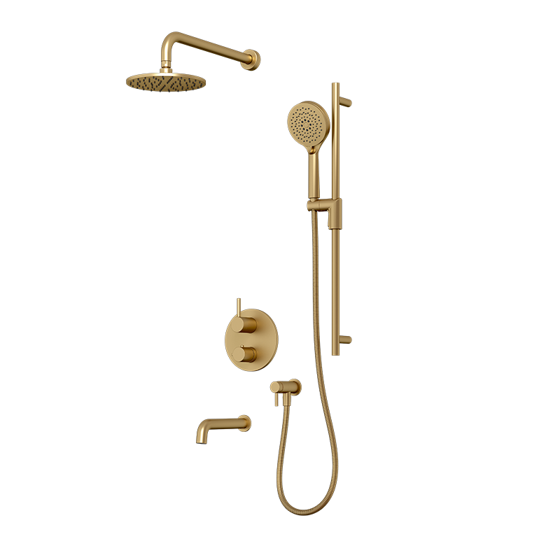 Rubi Vertigo Thermostatic Shower and Tub System Brushed Gold - RVT823-1OR