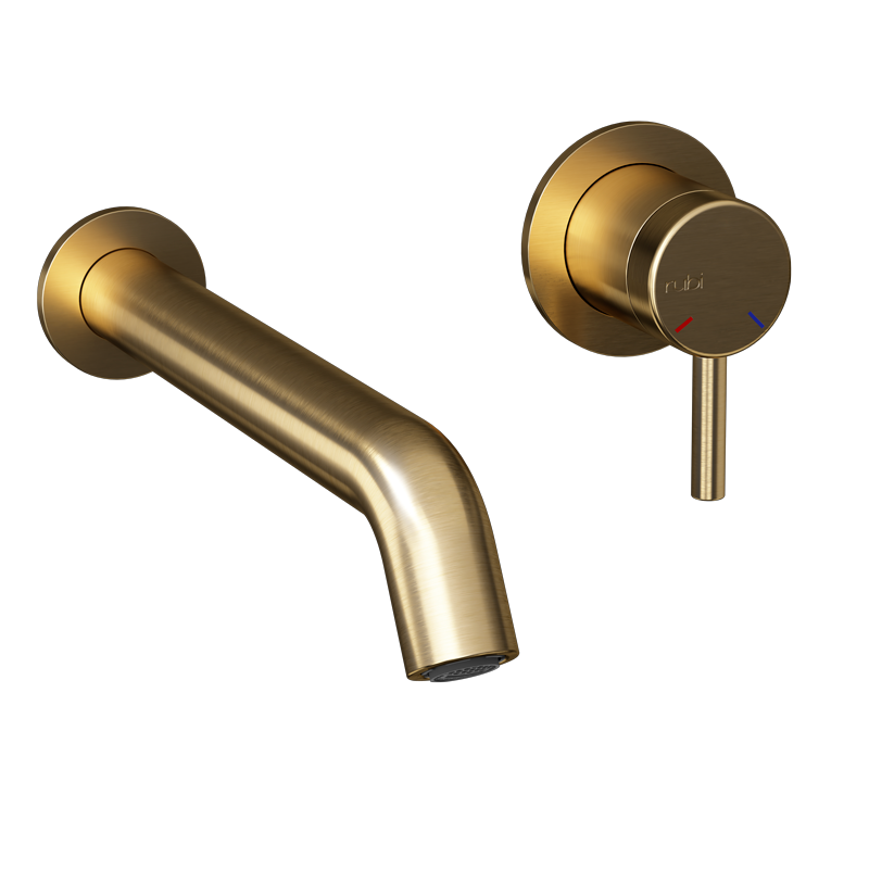 Rubi Vertigo Wall Mount Lav. Faucet With Push Drain Brushed Gold - RVT17ROR