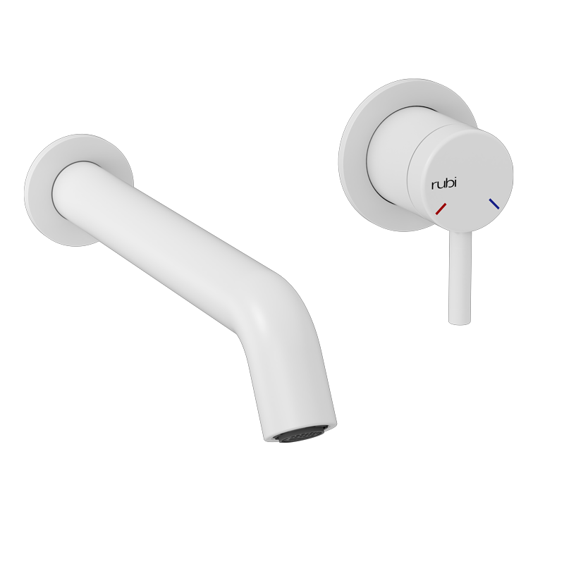 Rubi Vertigo Wall Mount Lav. Faucet With Push Drain White - RVT17RWH