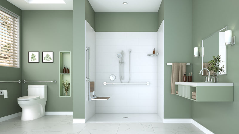 Neptune Entrepreneur Aspire 6238 Acrylic Alcove Shower Base in White with Anti-slip and PVC Center Drain in Chrome – 220519-541-001-102