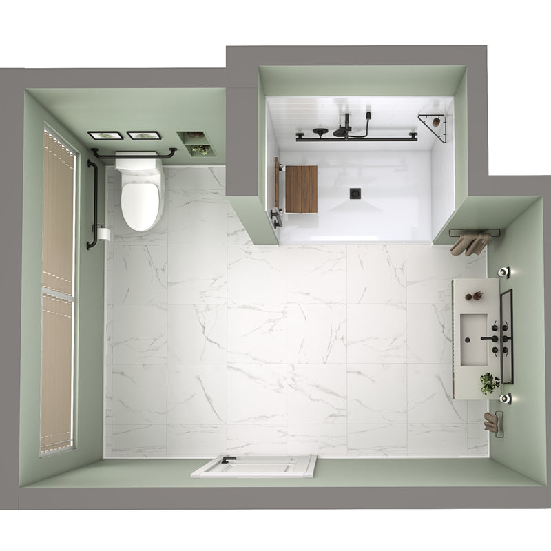 Neptune Entrepreneur Aspire 6238 Acrylic Alcove Shower Base in White with Anti-slip and Fire Resistant Center Drain in Matte Black – 220519-541-001-108