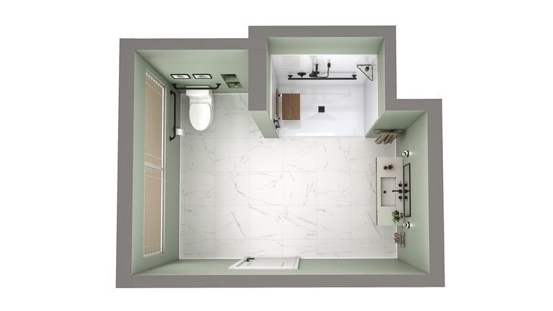 Neptune Entrepreneur Aspire 6238 Acrylic Alcove Shower Base in White with Anti-slip and ABS Center Drain in Matte Black – 220519-541-001-103